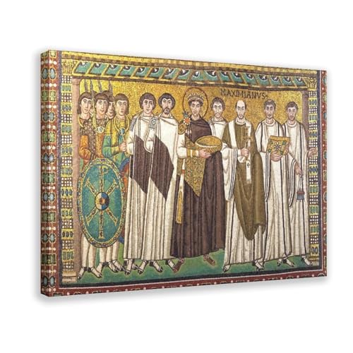 Toile mosaïque byzantine empereur Lustinianus déco murale bureau élégant 40x61cm