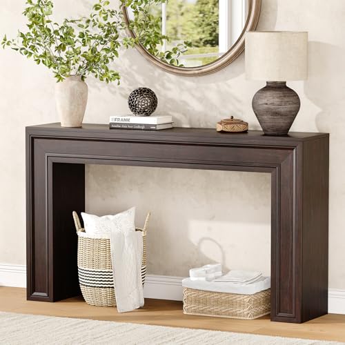 Rresyet 55 Inch Long Console Table, Sofa Table Behind Sofa, Wooden Entryway Table, Farmhouse Entryway Table for Entry, Hallway, Living Room (Cherry)