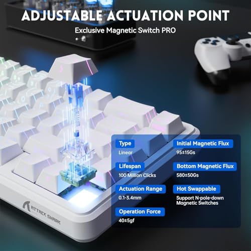 ATTACK SHARK X65 HE Wired Rapid Trigger Magnetic Switch 65% Mechanical Gaming Keyboard, Hall Effect Top Mount RGB Hot Swap,Adjustable Actuation,8KHZ Polling Rate,PBT Keycaps for Win/Mac(White Contour) by ATTACK SHARK - Image 7