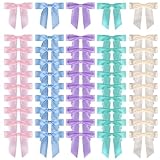 Foshird 50 Stück Bunt Schleifen Selbstklebend 9x9cm Geschenkschleifen Polyester mit Draht Klebepads Kleine Schleifenband Deko für Hochzeit Auto Geburtstag Basteln DIY