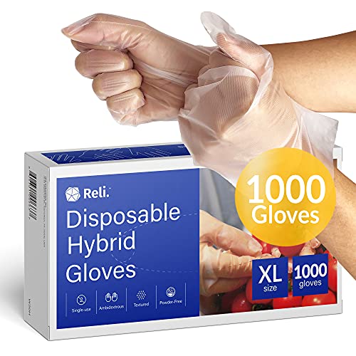 Reli. Disposable Gloves, X-Large (1000 Pack Bulk) (S/M/L/XL Available), Hybrid Plastic Gloves Disposable - Latex Free / Powder Free, Clear Disposable Gloves for Hand Protection / Food Handling (XL)