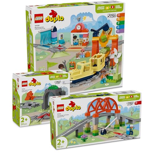 Lego DUPLO   Juego de 3 unidades de iniciación grande con tren, eléctrico, puente ferroviario, túnel ferroviario y ferrocarril (10425, 10426 y 10428), DUPLO a partir de 3 años