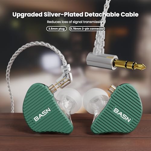 Image of BASN Mix-PD in Ear Monitor,Planar Driver+Dynamic Driver 2-Pin Cable,Green | Two Mixed Drivers IEM with CNC Crafted Metal Cover, Wired Detachable 0.78mm 2-Pin Silver Plated OFC Cable for Musicians