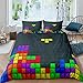 Meimall Zestaw Pościeli Na Kołdrę Gra Wielokąty Tetris Kolorowe 240X280 Cm Poszewka Na Poduszkę Włókno Poliestrowe Z Mikrofibry Druk Cyfrowy 3D Trzyczęściowe Poszewki Na Pościel