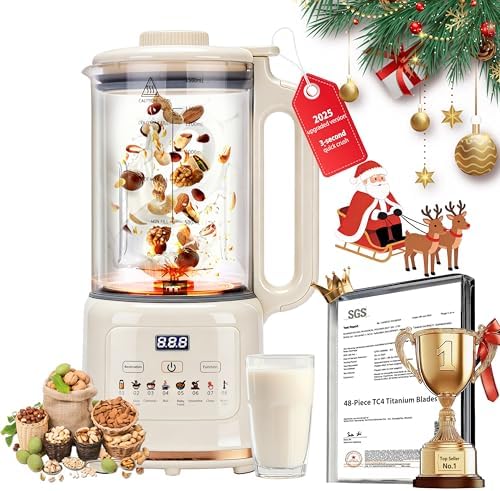 New Flagship Nut Milk Maker 50.73oz|10-in-1 Automatic Soy Milk Maker|48-Piece TC4 Titanium Blades|Ultra-Quiet & Aero Ti-Coating Anti-Burn|Almond/Soy/Oat Milk&Juice|Delay Start Keep Warm Self-Cleaning