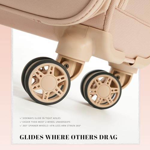 Verage 18x14x8in Spinner Underseat Carry-On Luggage -Airplane Personal Item Bag, USB A&C Charging Port, Padded Laptop Pocket & Wet/Dry Compartments for Women Business Travel & Short Trips,Blush Pink by Verage - Used condition - Image 7