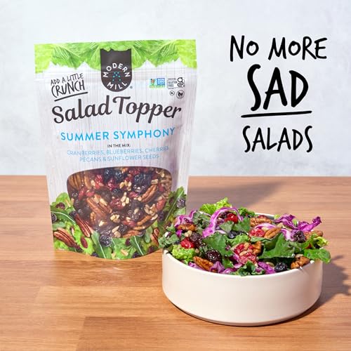 Image of Modern Mill Summer Symphony Mixed Salad Topper By Gourmet Nut - Dried Cranberries,Blueberries,Pecans,Cherries & Sunflower Seeds - Gluten Free,Kosher,Dried Fruit & Nuts Vegan Snack -12oz Resealable Bag