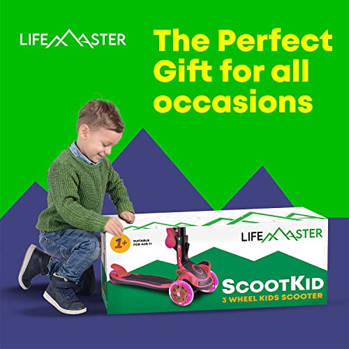 Kids Scooter – Foldable Seat – Led Wheel Lights Illuminate When Rolling – Children And Toddler 3 Wheel Kick Scooter – Adjustable Handlebar – Indoor And Outdoor- Pink - By Lifemaster #TOP6
