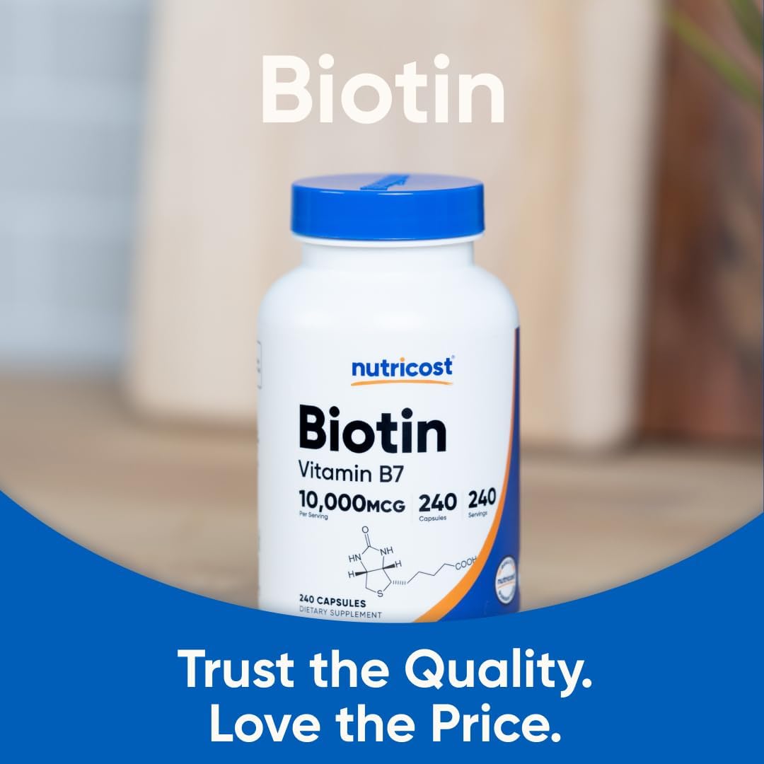 Nutricost Biotin (Vitamin B7) 10,000mcg (10mg) Vitamin Supplement, 240 Capsules - Vegetarian, Gluten Free, Quick Release, Non-GMO - Image 5