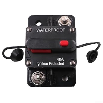 Manual Reset Circuit Breaker 30-300A, 12V-48V DC Waterproof Fuse Holder with M6 Studs for Car Boat Marine Truck RV Audio System Protection, IP67 Sealed Black Unit40A