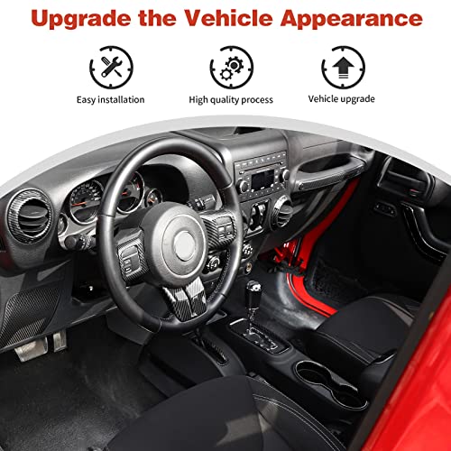 CheroCar 18PCS Interior Trim Kit for Jeep Wrangler JK JKU 2011-2018 4 Door,Steering Button Frame, Air Conditioning Vent Trim Cup Holder Cover,Gear Shift Knobs Frame,Carbon Fiber… by CheroCar - Image 2