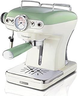 Ariete 1389/14 Retro Style Espresso Machine & Built In Milk Frother, Barista Coffee Maker Ideal for Americanos, Lattes & Cappuccinos, Filter Holder for Powder or Pods, Green