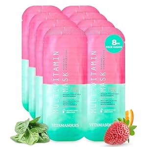 Vitamasques Multivitamin Face Mask, 8-Pack – Hydrating and Nourishing for Radiant Skin, Provides Vitamins B, C & E
