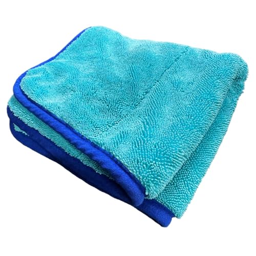 THE HOUSE OF RAGS - The Diva Rinseless V2 Car Drying Towel-16x20 inches 1200 GSM Microfiber Twist Loop Premium Korean Quality Suede Edge Towel for Auto Detailing Paint Safe Cyan - 3 Pack