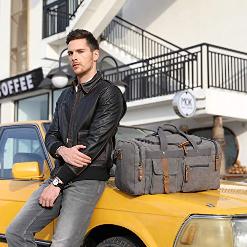 Plambag Large Canvas Duffel Bag Overnight Travel Tote Weekend Bag(Gray)