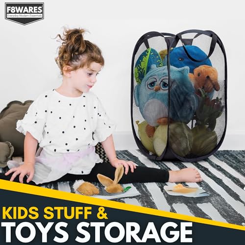 Image of F8WARES 2PK 75 Litres Nylon Mesh Foldable Laundry Basket for Clothes - Odourless Breathable Laundry Bag for Clothes with Carry Handles - Kids Toy Baskets For Storage & Dirty Cloth Basket Hamper Black