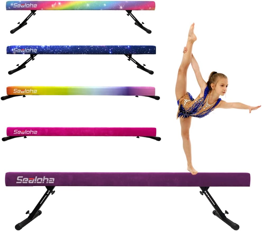 8ft Adjustable&Foldable Balance Beam,High-Low Floor Beam Suede Gymnastics Equipment,No Tool Require,Gymnastics Beam for Training,Physical Therapy and Professional HomeTraining (Purple)