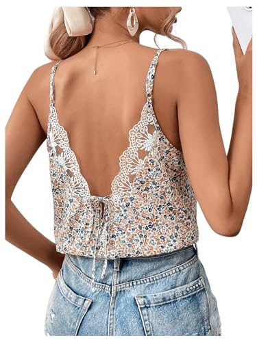 SOLY HUX Women's Ditsy Floral Print Cami Top V Neck Lace Trim Tie Backless Summer Tops4