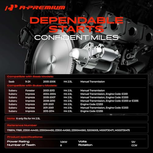 A-Premium Starter Motor, 12 V 1KW 8 Teeth CCW, Compatible with Subaru, Saab by A-premium - Used condition - Image 2