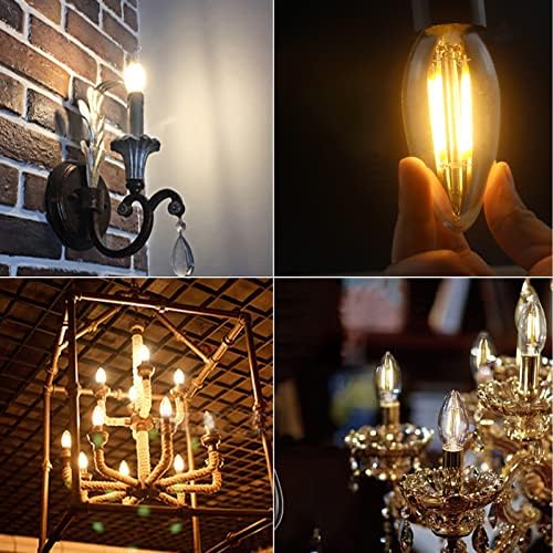 EXTRASTAR E14 LED Filament Candle Bulbs 4W, 400LM 40W Equivalent, C35 SES Small Edison Screw Led Light Bulbs, Warm White 3000K, Non-dimmable, Pack of 10