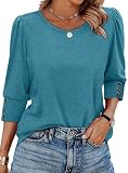 Plus Size Tops for Women Business Work Dressy Casual Blouses Trendy Summer Cute Tshirts Shirts with Buttons Fashion Clothing Turquoise L