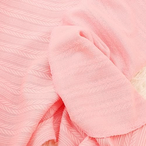 BQUBO Baby Swaddle Blankets for Girls, 4PCS Newborn Accessories Set with Hat and Bow Headband with Hello World Wooden Birth Announcement Card, Baby Blankets for Girls (Pink) by DRESHOW - Image 6