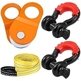 Datanly 4 Pcs Winch Recovery Kit, 3'' x 8' Tree Saver with Snatch Block and 2 Ring Shackles Recovery Strap Towing 10 Ton Heavy Winch Snatch Blocks Winch Pulley