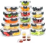 42 Pack Glass Food Storage Containers with Lids, 21 Containers and 21 Lids, One 2 Compartment with Locking Lid, Leak Proof, BPA Free, Grey