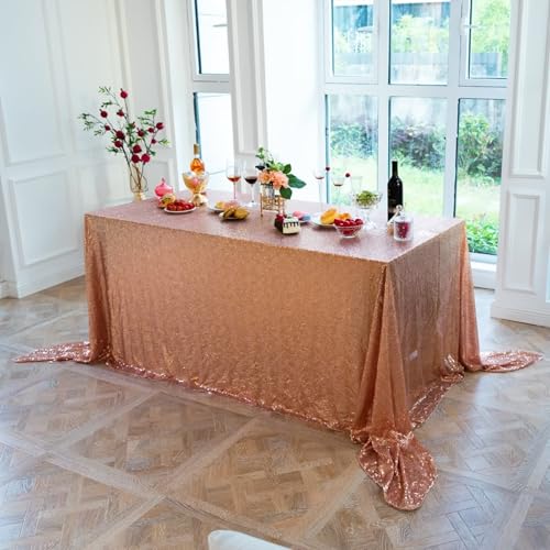 Nappe rectangulaire en polyester rose doré 230x500 cm pour table de fête