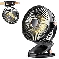 iNeibo Portable Clip on Fan with LED Lights, 4000mAh Battery Operated USB Desk Fan, 4 Speed,720° Rotation, Quiet Rechargeable Mini Table Fan for Home Office Stroller Camping (Black)