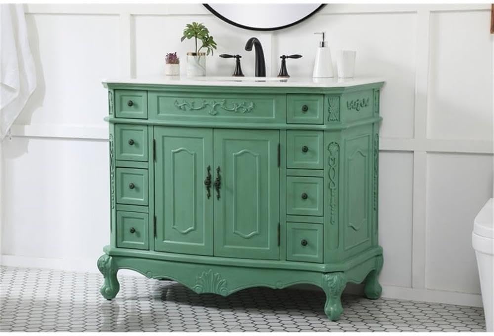 Elegant Decor Danville 42" Solid Wood Single Bathroom Vanity in Vintage Mint