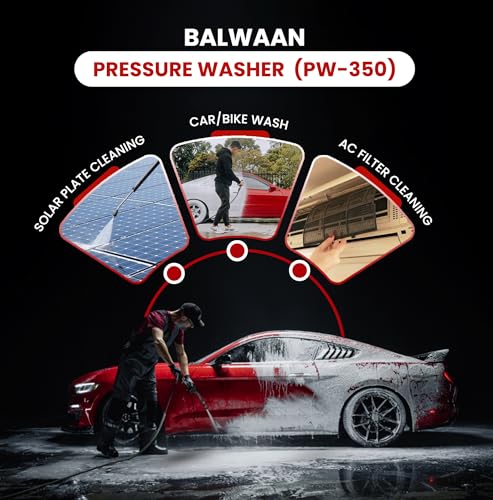 Image of Balwaan Krishi Pressure Washer Brass Coated Pump 1800w Motor 120-150 Bar Pressure 7.5 LPM Water Flow, 26 Feet Hose Pipe, Straight and Bend Lance Ideal for Car Wash and Cleaning Purpose (Red) | PW-350
