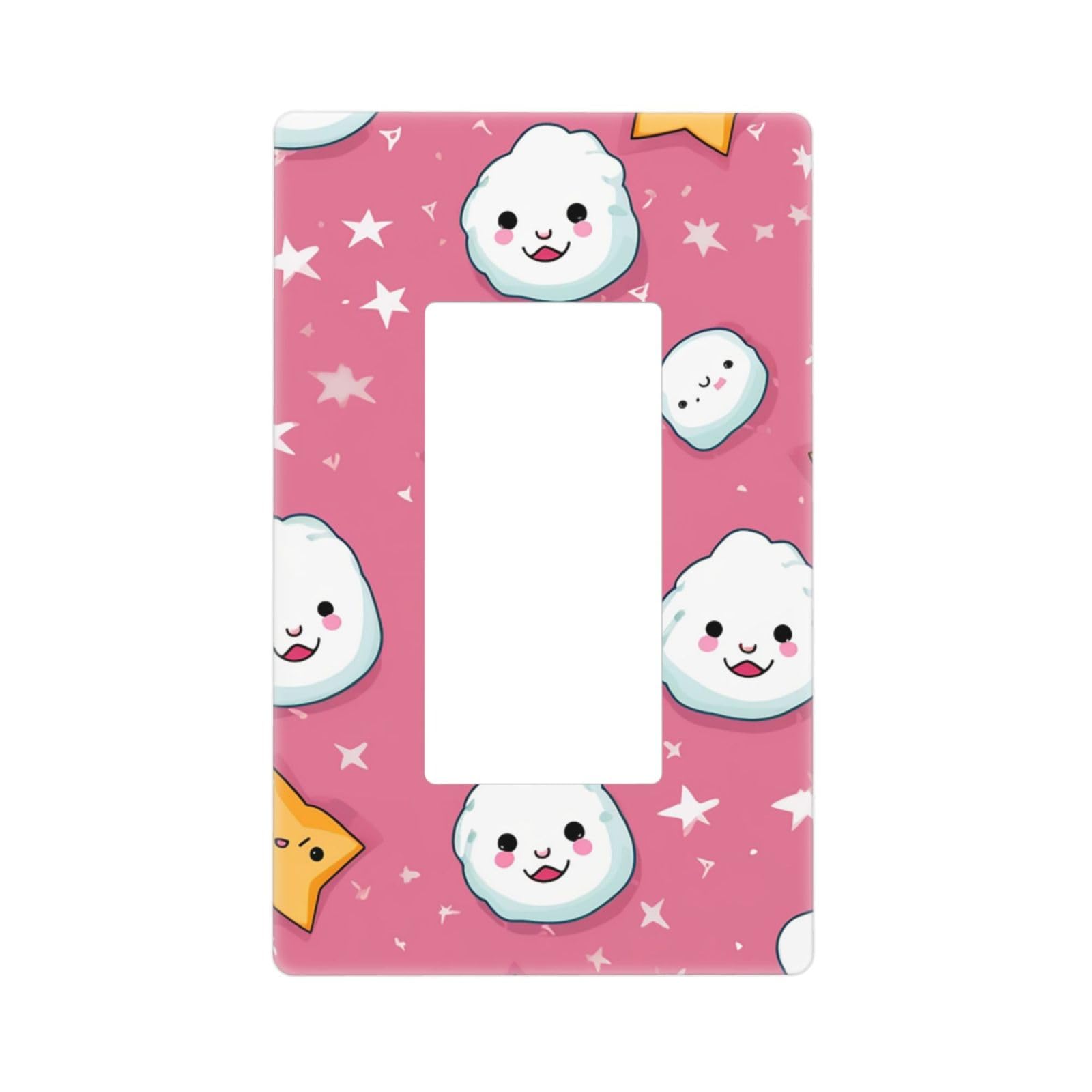 Cute Rice Balls and Stars Pattern Wall Plate Cover 1 Gang Light Switch Cover Decorative Single Duplex Wall Plates Standard Size Decorator Blank Electrical Switch Plate Cover for Electrical Outlets