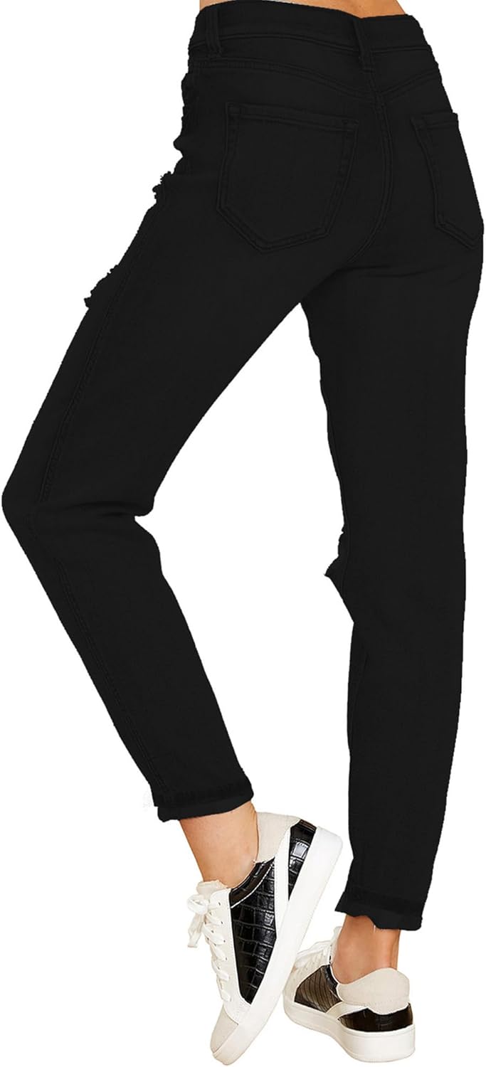 luvamia Boyfriend Jeans for Women Stretch High Waisted Ripped Distressed Mom Jeans Slim Denim Pants - Image 2