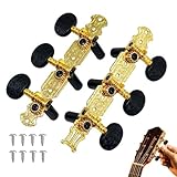 Clavijero guitarra española, juego de clavijas de afinación 3L+3R para guitarra clásica, placas doradas grabadas vintage, engranajes abiertos, botones negros, incluye tornillos