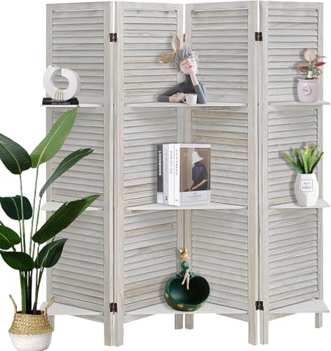 4 Panel Room Divider with Shelves, Room Dividers and Folding