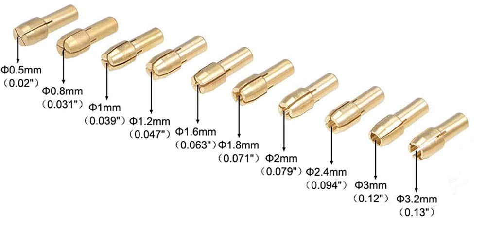 20 pezzi di precisione in ottone trapano mandrino 0.5-3.2mm ottone pinza trapano adatto per utensili rotativi Dremel raccogliere portautensili trapano elettrico rettifica