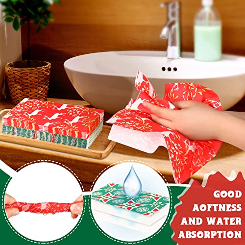 100 Pieces Christmas Napkins Paper Christmas Guest Napkins Elegant Disposable Napkins Red Dinner Napkins Guest Hand Towels For Bathroom Holiday Lunch Tea New Year Christmas Birthday Party Supply #TOP3
