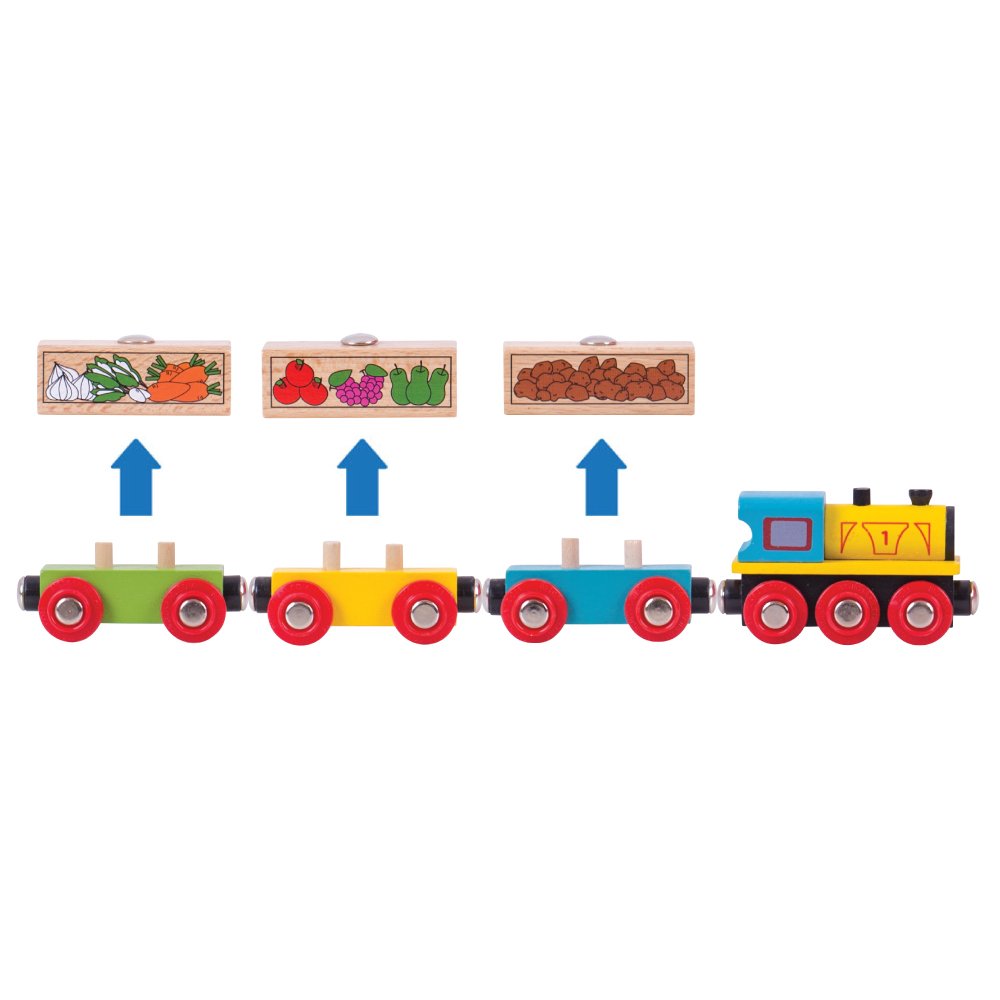 Bigjigs Rail Fruit and Veg Train - Other Major Wooden Rail Brands are Compatible