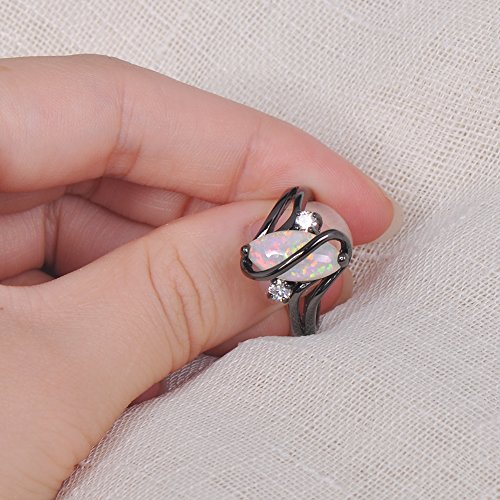 Bamos Jewelry Womens S Promise Ring Graduation Gift Wedding Engagement White Lab Opal Black Gold Party Rings For Her Size 8 #TOP2
