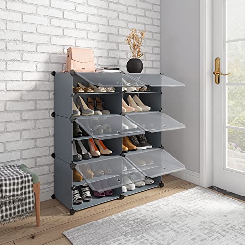 Unzipe Shoe Rack, 8-Tier Shoe Storage Cabinet 16 Pairs Free Standing Shoe Racks Plastic Shoes Shelves Diy Cube Organizer For Closet Hallway Bedroom Entryway Garage, Dark Grey #TOP3