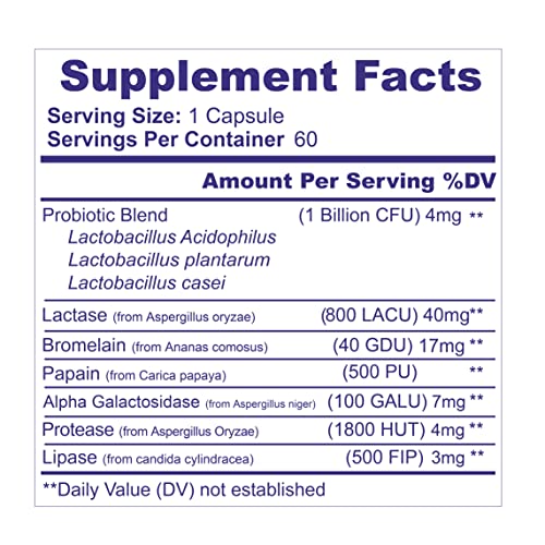 Reduce Abdominal Bloating - Digestive Enzymes For Multiple Foods (Cheese, Fruits, Sugar, Milk, Meats, Veggies) For Kids And Adults (60 Capsules) Ni Una Dieta Más #TOP3