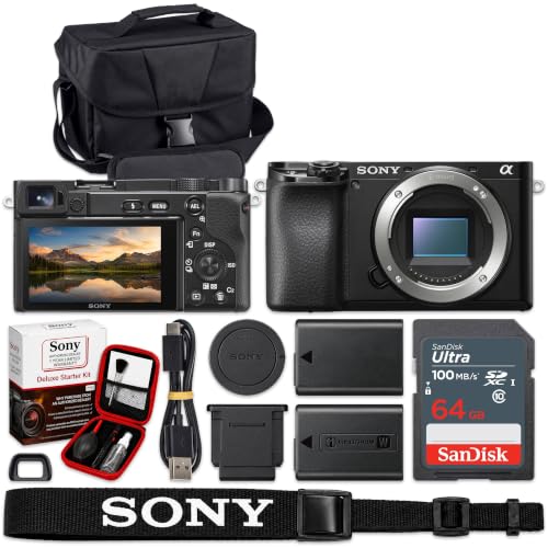 Image of Sony a6100 Mirrorless Camera Body USA Model | 24.2MP APS-C 4K30p, 11fps & Real-Time Eye AF | SanDisk 64GB Ultra Memory Card, Spare Battery, Deluxe Starter Kit & Camera Case
