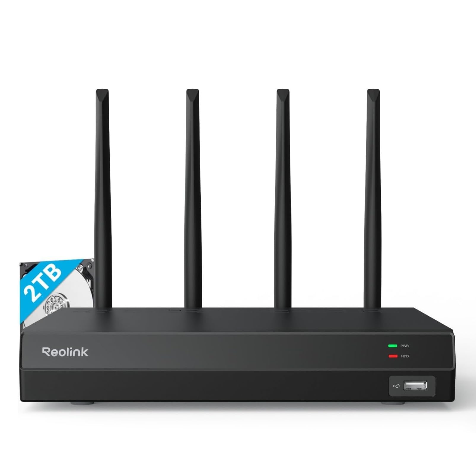 Reolink 4K 12CH NVR para la Seguridad Doméstica, Wi-Fi 6 Doble Banda, 2TB HDD, H.265, Compatible con Cámaras Reolink (Excepto cámara 4G con batería), Acceso vía App, Grabación 24/7, RLN12W (Negro)