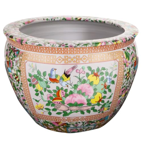 Oriental Furniture Warehouse Rose Medallion Asian Fishbowl Cachepot Planter for Indoor or Outdoor Garden