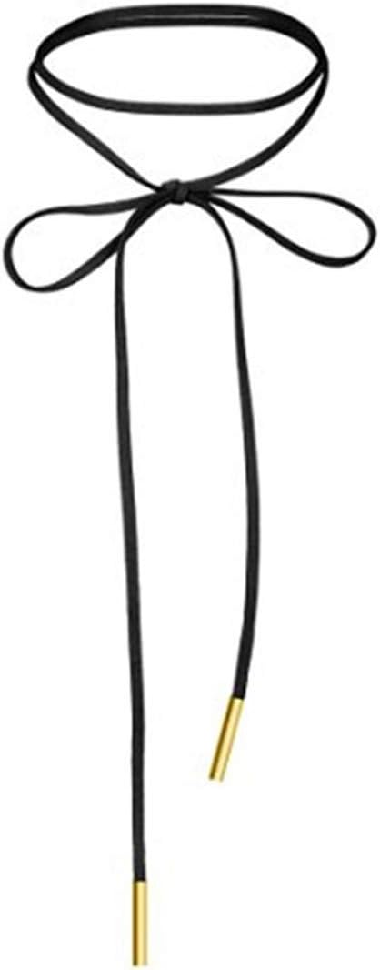 WaMLFac Alloy & Faux Leather Handmade Long Elastic Tassel Necklace, Black, 63-Inch