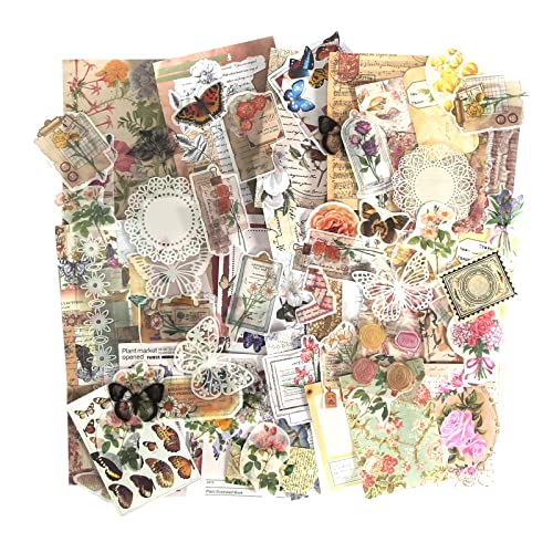 260pcs Vintage Scrapbooking Stickers Vintage Stickers Retro - Flower and Butterfly