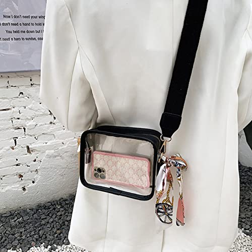 Aktudy Pvc Clear Crossbody Bags, Stadium Approved Transparent Shoulder Bag Handbag Small Square Phone Bag Zipper Purse Outdoor (Black(Upgrade)) #TOP2