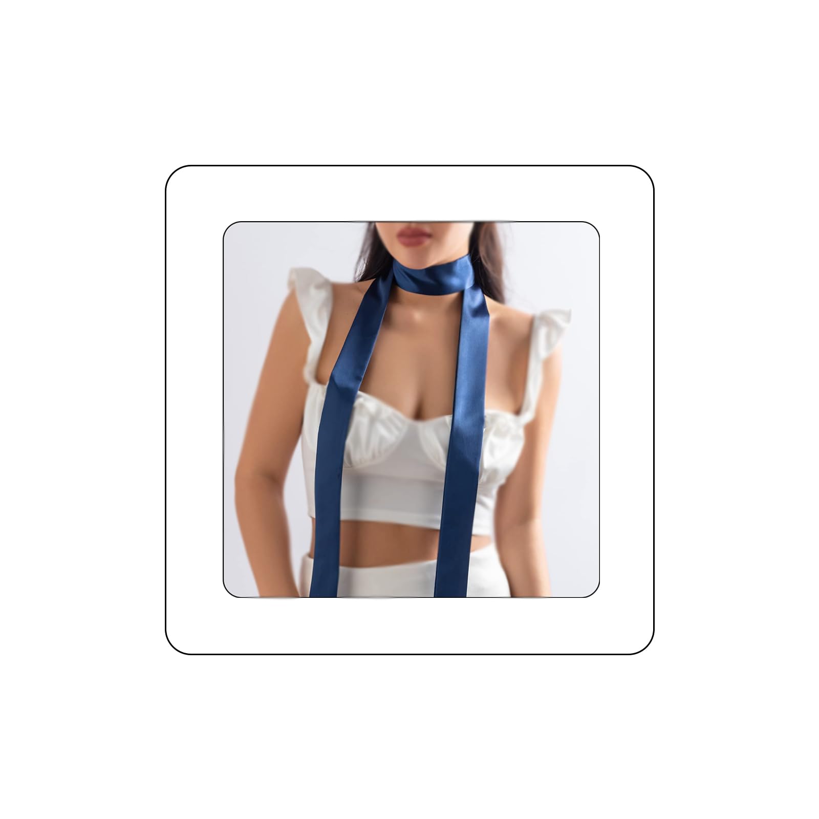 Vintage Silk Satin Long Choker Necklace Wide Soft Wrap Tie Necklace with Flower Elegant Bow-knot Collar Necklace for Women (Blue)