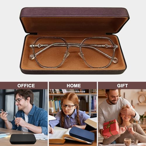 Image of 2 Pcs Hard Shell Eyeglasses Case, PU Leather Unisex Hard Glasses Case (brown)
